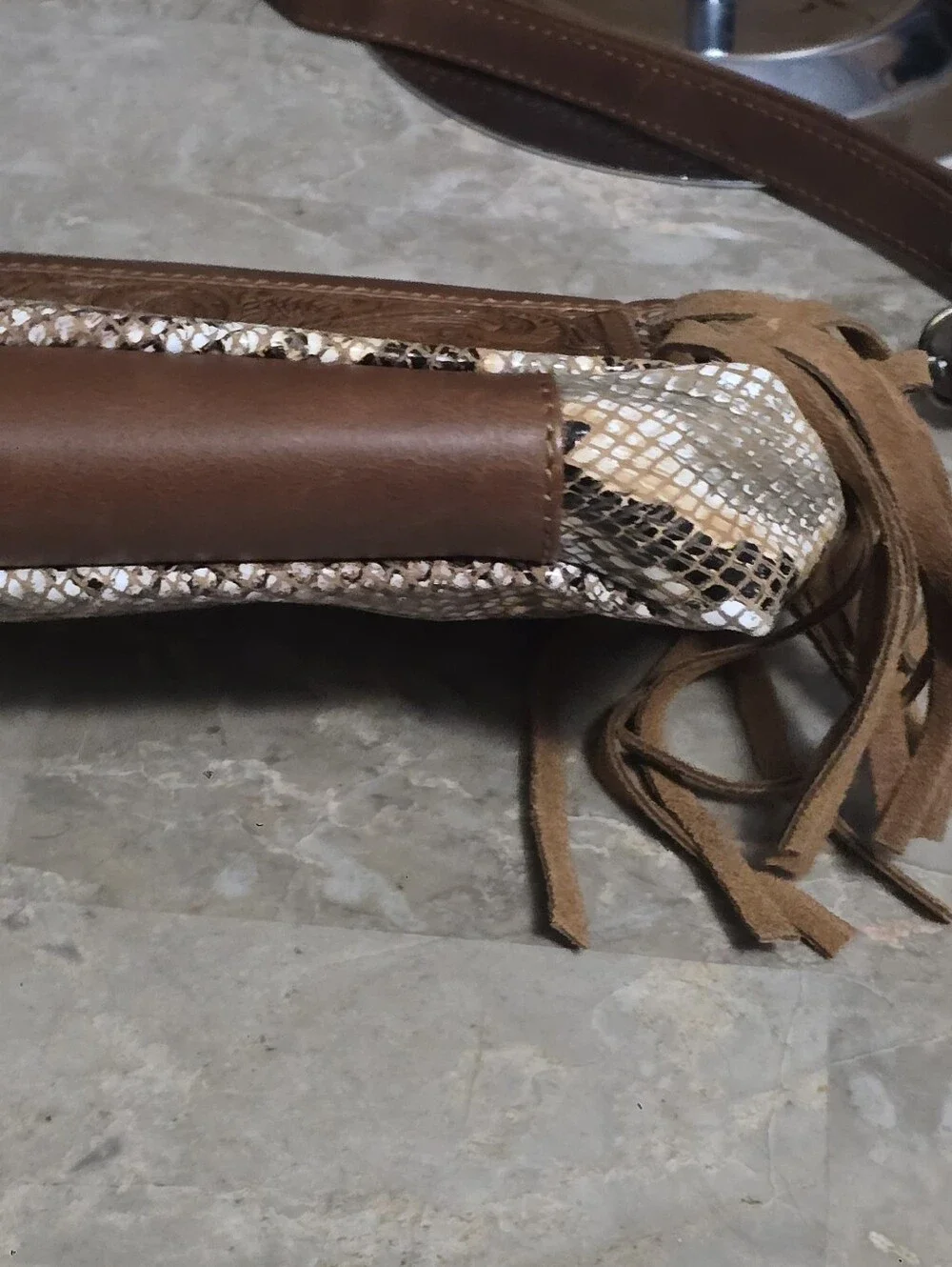 Shyanne Tooled Snake-Embossed Brown Leather Western Style Crossbody Shoulder Bag